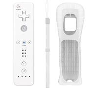 Aukuoy Télécommande pour Nintendo Wii/Wii U, contrôleur de détecteur de mouvement sans fil pour console Nintendo Wii, avec étui en silicone et dragonne (blanc)