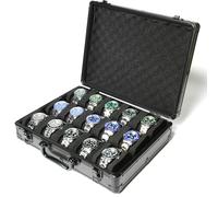 AUKURA Boîte de rangement pour montres à 15 emplacements, boîte de voyage rigide en aluminium noir, étui rembourré pour l'affichage et l'organisation de la montre