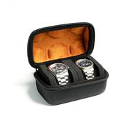 AUKURA Étui de voyage à 2 emplacements pour homme, boîte de rangement rigide à fermeture éclair pour grande montre avec coussin anti-mouvement (doublure en microfibre à 2 fentes noire)