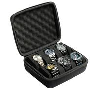 AUKURA Étui de voyage rigide à 6 emplacements pour montres pour homme, boîte rigide pour affichage et organisation (noir, 6 emplacements avec 2 compartiments)