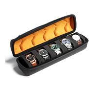 AUKURA Étui de voyage rigide pour montre - 5 emplacements - Fermeture éclair - Pour homme et femme - Avec coussin anti-mouvement (noir avec doublure en microfibre)