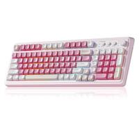 AULA Clavier de jeu sans fil Bluetooth à 99 touches, clavier d'ordinateur crémeux avec pavé numérique rétroéclairé RVB trimode BT/2,4 GHz/USB-C - Rose