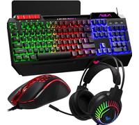 AULA Ensemble clavier de jeu, souris et tapis de souris, ensemble clavier de jeu rétroéclairé à DEL arc-en-ciel avec câble USB pour PC, ordinateur portable, gamer