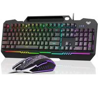AULA Ensemble Clavier Souris Fil, Clavier de jeu, 104 touches avec rétroéclairage RVB, panneau entièrement métallique, anti-ghosting, filaire pour les joueurs Mac Windows PC