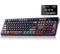 AULA F106 PRO Clavier mécanique sans fil, clavier de jeu 104 touches avec bouton et écran, trois modes RVB remplaçables à chaud pour PC/ordinateur portable/Windows - Noir et rouge