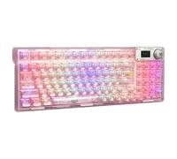 AULA F98 Pro Clavier mécanique sans fil avec touches transparentes, commutateurs linéaires pré-lubrifiés, structure de joint, rétroéclairage RVB, écran OLED, BT5.0/2.4G/USB-C clavier d'ordinateur