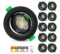 Aulaiyi Spot LED Encastrable Dimmable 230V, 5W 500LM Spots de Plafond Orientable Blanc Chaud Blanc Neutre Blanc Froid Réglable, Extra Plat IP44 Spot Salle de Bain, Trou Ø68-80mm, Noir Lot de 10