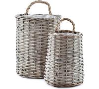 AuldHome Lot de 2 paniers muraux suspendus en osier tissé rustique gris délavé, taille S et M