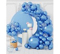 AULE Arche Ballon Anniversaire Bleu: Lot de 100 Ballons Bleu Métallique à Hélium Latex Chromé Kit Guirlande Anniversaire Homme Garçon Décoration pour Baby Shower Gender Reveal Diplôme