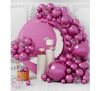 AULE Arche Ballon Anniversaire Fuchsia: Lot de 100 Confettis Ballons Rosé Foncé Métallique à Hélium Latex Chromé Kit Guirlande Anniversaire Décoration Mariage Baby Shower