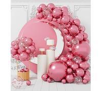 AULE Arche Ballon Anniversaire Rose : Lot de 100 Ballons Rosé Métallique à Hélium Latex Chromé Kit Guirlande Anniversaire Rosa Fille Femme Décoration pour Mariage Baby Shower Gender Reveal