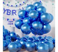AULE Ballon Bleu Métallique Hélium: Lot de 50 Ballons Anniversaire Bleu 30cm Ballons de Baudruche en Latex Homme Garçon Ballon Gonflable Décoration pour Baby Shower Diplôme Gender Reveal