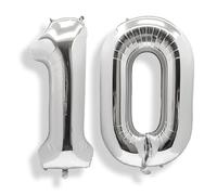 AULE Ballon Chiffre 10 Argenté: 40 Pouces 101 cm Grand Ballon Géant Anniversaire Argent Numero 10-19 20-29 30-35 40 50 60 ans à Hélium Ballons Mylar Décoration pour Mariages Party Fête