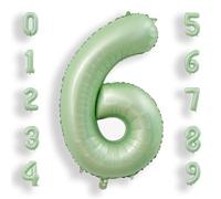 AULE Ballon Chiffre Anniversaire Geant 6 Vert Sauge 40 Pouces 101 cm Hélium | Ballon Géant Vert Numero 6 ans Ballons de Baudruche Mylar Décoration pour Anniversaire