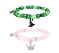 AULEEP Matching Bracelets Wicked Merch for Friends Crystal Beads Bracelet Friendship, Elphaba Doll Wicked Gifts for Girls Healing Natural Stones 8mm, Birthday Gifts for Women Couples Pink and Green