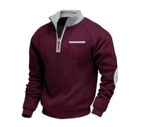 Aulemen Sweat Homme sans Capuche 1/4 Zippé Pull Polaire Homme Décontracté Sweatshirts à col Rond Chaud pour Pull-Over Automne Hiver Bourgogne-3XL