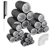 Aulese 37 Pièces Bigoudis Cheveux, 24 Noir Rouleau Cheveux avec 12 Clips et 1 Peigne, Heatless Hair Rollers - 4 tailles (2.48in, 1.89in, 1.41in, 0.98in) Pour Cheveux Longs, Moyens et Courts