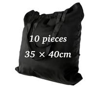 Auliee Sac en Toile 10pcs, Sac en Toile Porté à la Main Sans Impression 35x40cm, Peut être utilisé pour Imprimer, peinture DIY (Noir)