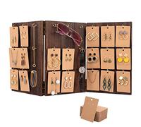 Aulock Présentoir à bijoux en bois - Présentoir à 3 côtés pour boucles d'oreilles, bagues et porte-clés avec 27 crochets et 100 cartes de boucles d'oreilles pour vitrine de magasin et maison (marron)