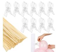 AULSAM Lot de 10 clips pour arche de ballons avec 100 ballons, pinces à ressort en plastique transparent de 9 cm, design invisible, clips à ressort pour travaux manuels, fixation d'arche de ballons