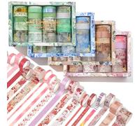 AULSAM Lot de 96 rouleaux de ruban Washi pour journal créatif, scrapbooking, mariages et loisirs créatifs - Ruban adhésif décoratif (masking tape) vintage avec détails dorés, 4 thèmes 5 largeurs