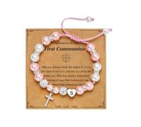 AULSIEY Bracelet avec croix initiale de A à Z pour fille, baptême, première communion, confirmation, cadeaux religieux chrétiens pour fille, filleul, First Communion, Pas de pierre précieuse