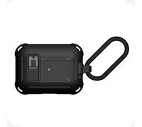 Aulumu A19 Coque Compatible avec AirPods Pro [2ème/1ère Génération] avec Verrou • Housse Protectrice Complète et Résistante avec Porte-Clés • pour Hommes et Femmes, Noir Cool