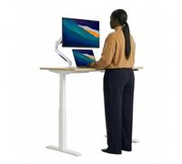AUM WORLD Bureau Assis-Debout Électrique Advanced GO - Plateau Essential Chêne Clair/Structure Blanc / 140x80 cm - 2 Moteurs, USB A & C, Made in France