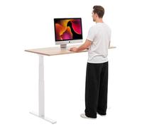 AUM WORLD Bureau Assis Debout Électrique Advanced - Pieds Blanc, Plateau Essential Chêne Clair 120x80, Double Moteur Silencieux, Charge 120 kg, Réglage 62,5-127,5 cm, Made in France