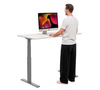 AUM WORLD Bureau Assis Debout Électrique Advanced - Pieds Gris, Plateau Essential Blanc Premium 180x80, Double Moteur Silencieux, Charge 120 kg, Réglage 62,5-127,5 cm, 4 Mémoires, Made in France