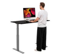 AUM WORLD Bureau Assis Debout Électrique Advanced - Pieds Gris, Plateau Essential Noir 140x80, Double Moteur, Charge 120 kg, Réglage 62,5-127,5 cm, Fabrication Française