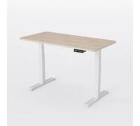 AUM WORLD Bureau Assis Debout Électrique Advanced Pro AUVA 140x70 cm - Structure Blanche & Plateau Chêne Clair - Bureau Électrique Ergonomique, Design Naturel, USB & Sécurité Enfant