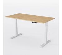 AUM WORLD Bureau Assis Debout Électrique Advanced Pro Essential 140x80 cm - Structure Blanche & Plateau Chêne Clair - Ergonomique, Bois FSC, Fabrication Française
