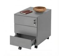 AUM WORLD Caisson de Bureau Métallique Gris à 3 Tiroirs Verrouillables pour Rangement d'Accessoires et Documents - Classeur Mobile à roulettes Multidirectionnelles, Ergonomique et Design