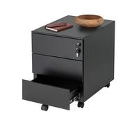 AUM WORLD Caisson de Bureau Métallique Noir à 3 Tiroirs Verrouillables pour Rangement d'Accessoires et Documents - Classeur Mobile à roulettes Multidirectionnelles, Ergonomique et Design