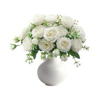 AUMAYCO Lot de 4 Plantes Artificielles Fausses Fleurs Roses Pivoines Artificielles - Bouquet de Fleurs de Pivoine - Pour Mariage, Fête, Décoration de Maison et Cuisine - Blanc