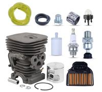 AUMEL Kit Cylindre Piston pour Husqvarna 455 460 Rancher, 47mm Piston + Cylindre + Filtre Air + Bougie + Tuyau de Carburant Pièces de Rechange Tronçonneuse Accessoire 15 in 1