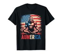 AUMERICA Meditating Bigfoot Yoga Juillet 4th Independence Day T-Shirt
