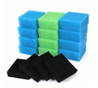 Aumooke 16 Pièces Éponges Filtrantes, Compatible avec Compact/Bioflow M, Éponges Bleues Fines et Grossières, Mousses Vertes Anti-Nitrates avec Charbon Actif pour Eau Douce