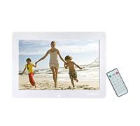 Aumotop 14 Pouces LED Cadre Photo Numérique avec Télécommande Horloge Calendrier pour Cadre Photo Familial, Couleur Blanche