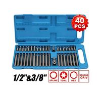 Aumotop Boîte de Rangement Portable Pratique 40 en 1 en Acier au Chrome Vanadium Hex Spline Bit Socket Set pour L'entretien des Machines, les Appareils Ménagers, les Outils électriques