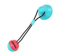 Aumotop Boule de Distribution de Nourriture pour Nettoyage des Dents Molaires des Animaux Compagnie, Boule à Ventouse à Mâcher pour Chien avec Corde D'entraînement, 15.7 Pouces (Rouge Bleu)
