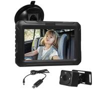 Aumotop Caméra de Voiture pour bébé, Moniteur de Vision Nocturne HD 1080p, Miroir Siège Arrière Rotatif à 360 ° pour Nourrissons, Enfants en Bas âge, Options d'alimentation Double Voiture/Voyage