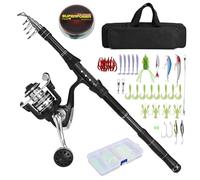 Aumotop Canne à Pêche Portable avec Bobine en Alliage D'aluminium, Système D'enroulement Lisse, Ensemble Complet de Matériel pour Débutants et Professionnels avec Ligne de Pêche, Leurres pour la en
