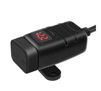 Aumotop Chargeur USB de Moto Double Charge Rapide avec Voltmètre pour Téléphone Tablette Installation de Vis Guidon adapté à la Plupart Modèles Véhicules Matériau ABS (Rouge)
