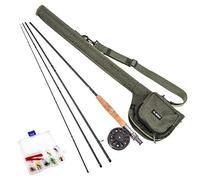 Aumotop Ensemble combiné Canne à Pêche et Moulinet avec 10 Mouches et Sac de Rangement, Kit de Pêche à la Mouche pour Débutants (28010-TA7)