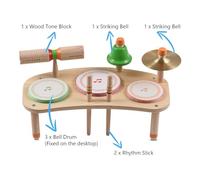 Aumotop Ensemble de Batterie 7 en 1, Instrument de Percussion Bureau, Kit Musical en Bois qualité Supérieure, Bois Naturel Lisse, sans Bavure, pour L'exploration L'imagination Enfants
