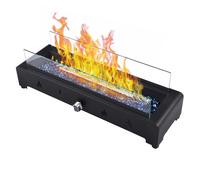 Aumotop Foyer de Table Rectangulaire en Verre trempé pour Une Ambiance de Feu Confortable en Fer Noir + Matériau Verre, Parfait pour Les Patios et Les Fêtes sur la Plage