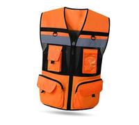 Aumotop Gilet de Sécurité Réfléchissant Poche Zippée avec réflectivité à 360 ° pour Enquête Aménagement Paysager Taille S Rouge Fluorescent (M)