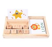 Aumotop Jeu de Mots D'orthographe, Jouet éducatif, Jeu de Lettres | Jeu D'apprentissa avec 30 Cartes Double Face, 8 Blocs de Lettres en Bois et Boîte de Rangement pour les 4 à 6 Ans